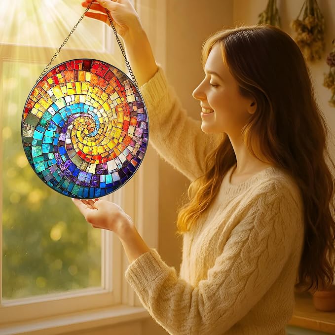 8'' Rainbow Spiral Suncatcher Ornament, Stained Glass Window Hanging, Sun - Image 2