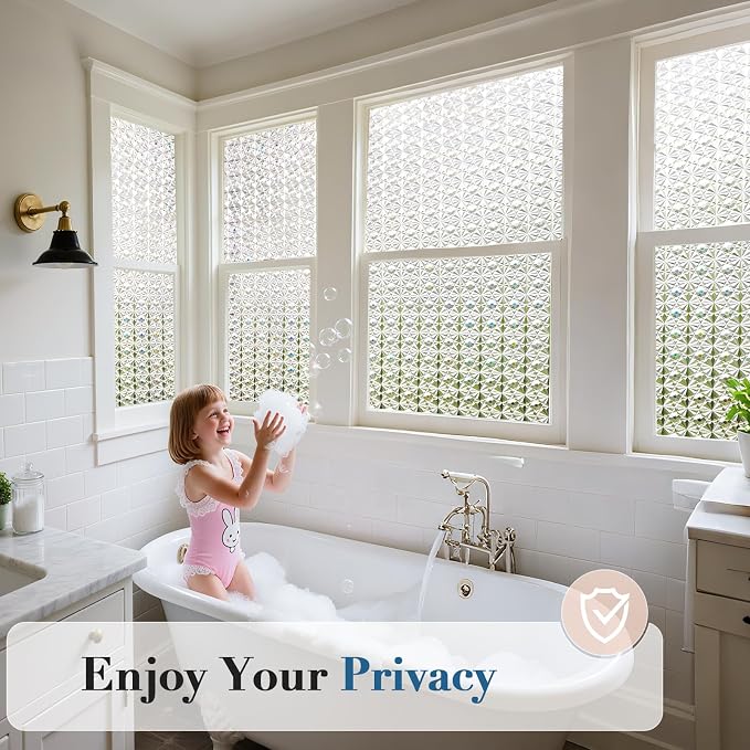 Windimiley 3D Diamond Frosted Glass Window Privacy Film, Static Cling No-Glue - Image 9