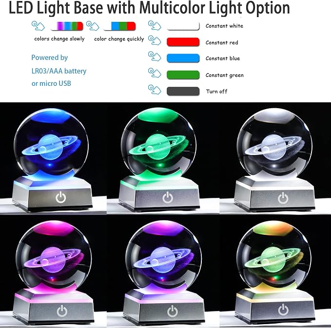 Ornalrist 3D Saturn Crystal Ball, Outer Space Planet Lamp - Image 4