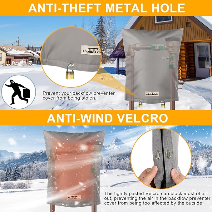 Backflow Preventer Cover Insulated (5°F) with Thick 7 Layers Fabric - 30" W x 24" H with Aluminum Foil Layer for Winter Pipe Freeze Protection, Sprinkler Covers for Outside (Grey)