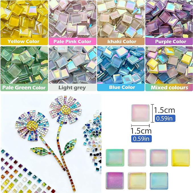 LITMIND 1.1LB Iridescent Mix Crystal Glass Mosaic Tiles – 0.6 Inch Square - Image 2