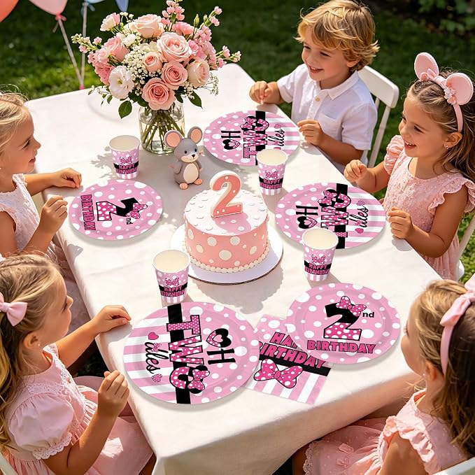 168Pcs Pink Mouse 2nd Birthday Decorations - Image 7