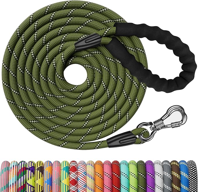 NTR Heavy Duty Dog Leash,10FT Training Leash for Dog Training with Swivel Lockable Hook,Reflective Threads and Comfortable Handle,Dog Lead for Walking,Hunting,Camping for Medium and Large Dog (Olive)