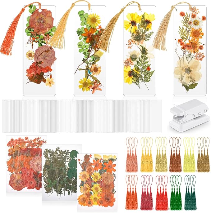 Fuyoooo 376 Pcs Pressed Flowers Bookmark Making Kit, DIY Bookmark Laminating by Liraitoya