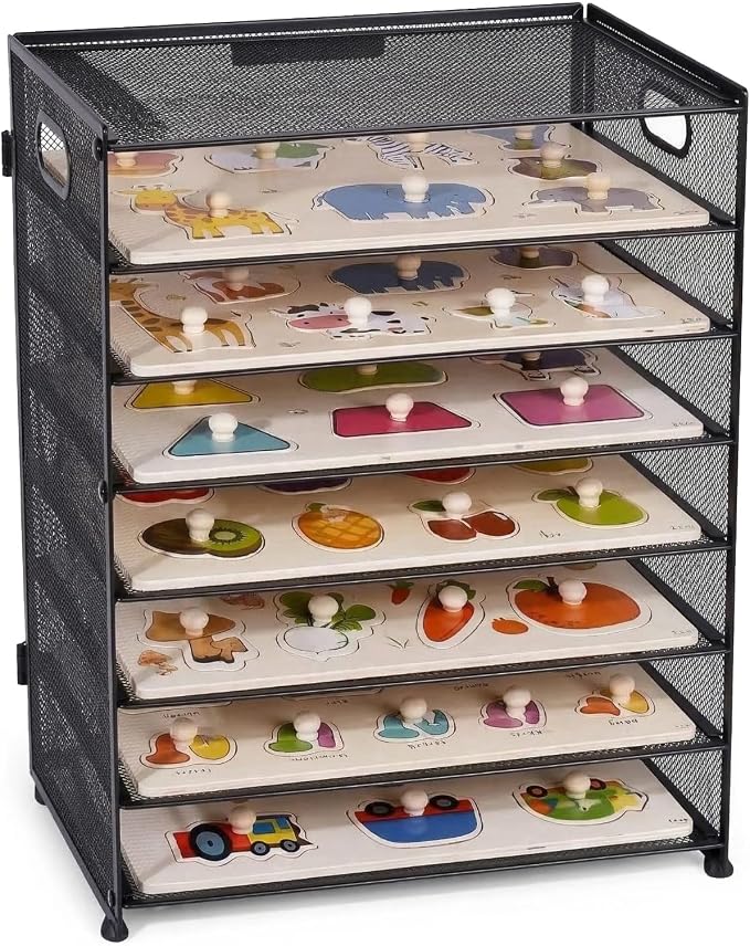8-Tier Puzzle Organizer Rack, Wooden Puzzle Storage Holder by Unknown