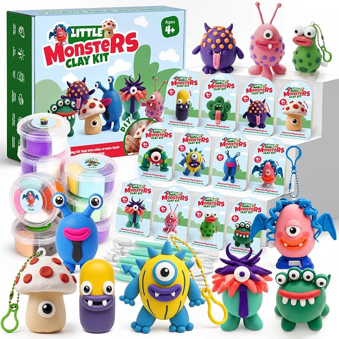 Air Dry Clay Kit for Kids, 12 Monsters Modeling Magic Clay Sculpting Set by Kasfalci