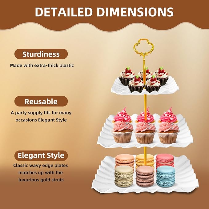 10 Pack Dessert Table Display Set, 4 Three-Tier Square Cupcake Stands and 6 - Image 4
