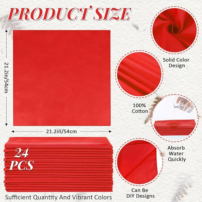 Suhine 100% Cotton Solid Bandanas Blank Bandanas Multifunctional Headband Scarf - Image 2