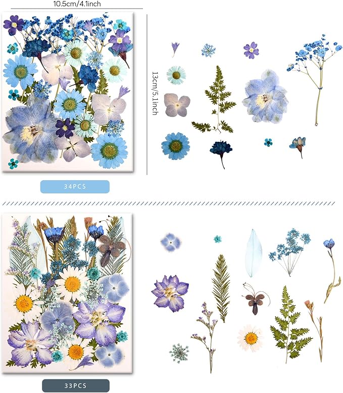 100 PCS Blue Pressed Dried Flowers and Leaves - Image 3