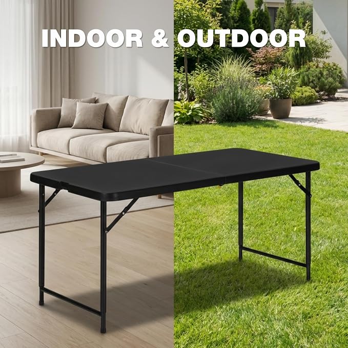 4ft Folding Table with Adjustable Height, 3-Level Foldable Table with HDPE Top - Image 6