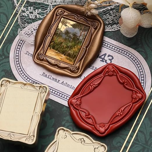 Frame Wax Seal Stamp, 3D Embossed Relief Carving Head and Wood Handle - Image 3