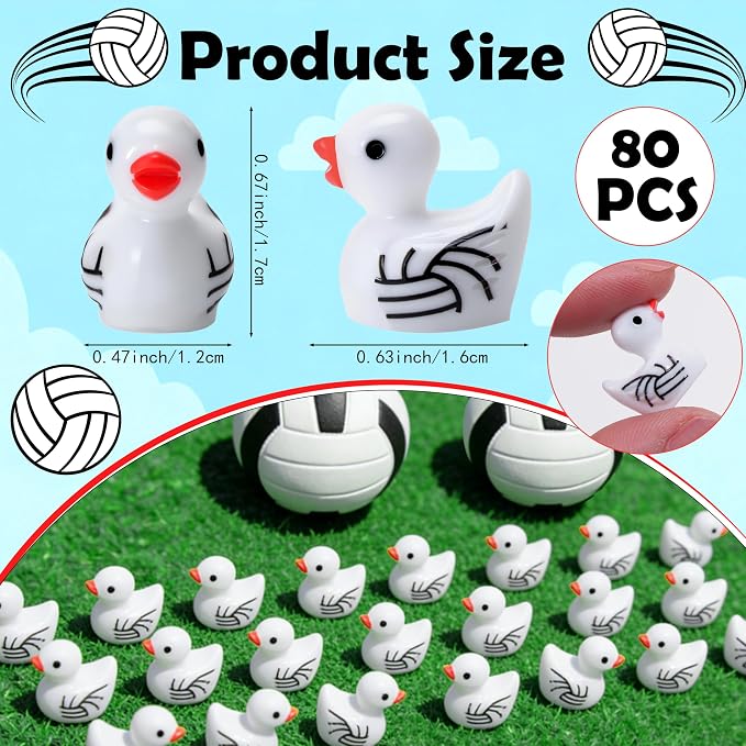 80 Pcs Mini Resin Volleyball Ducks, Small Figurines Bulk Tiny Sports Duck - Image 2