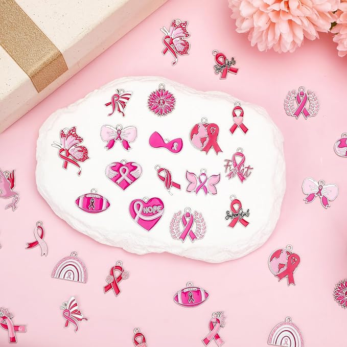 MARFOREVER 40 Pcs/20 Pairs Breast Cancer Awareness Charms - Image 3