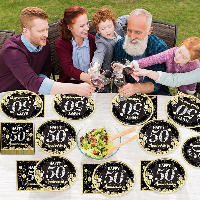 48Pcs 50th Anniversary Paper Plates Napkins Wedding Party Decorations Employee - Image 7