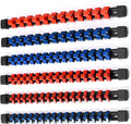 ALOANES 6 PC Socket Organizer - ABS Socket Racks, 1/2 -, 3/8 - & 1/4 inch Drive Rail Holders, Heavy Duty, Black Rails with Red & Blue Clips