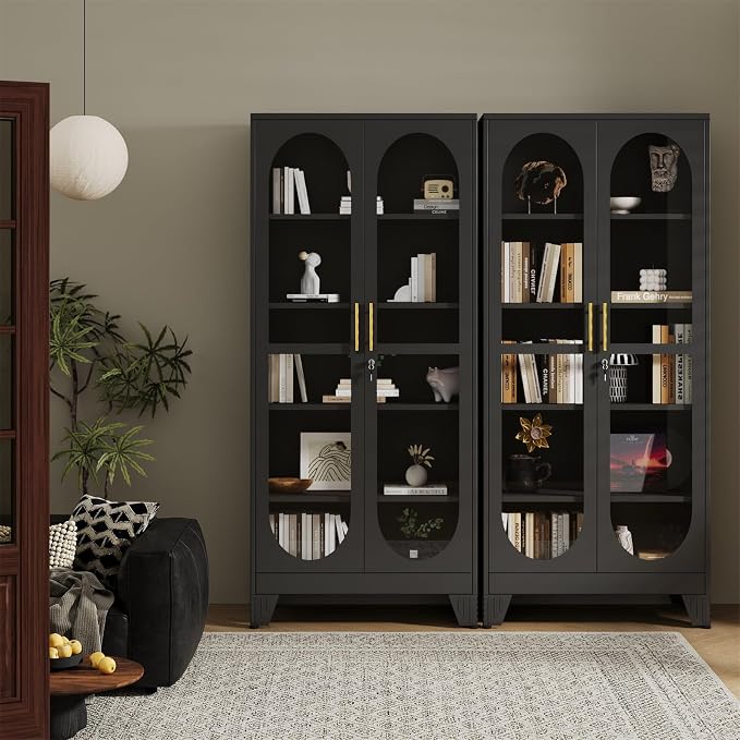 Display Cabinet with Glass Door, Metal Curio Cabinet Multi-Purpose Display Case - Image 2