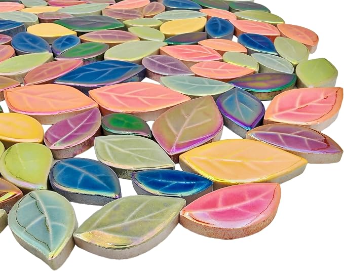 500g/1.1lb Leaf-Shaped Ceramic Mosaic Tiles, Ceramic Mosaic Pieces - Image 3