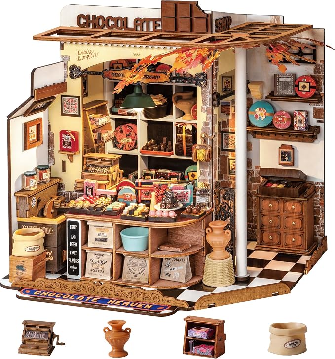 Rolife DIY Miniature House Kit Henry's Chocolate Shop 1:18 Scale Dollhouse by Rolife
