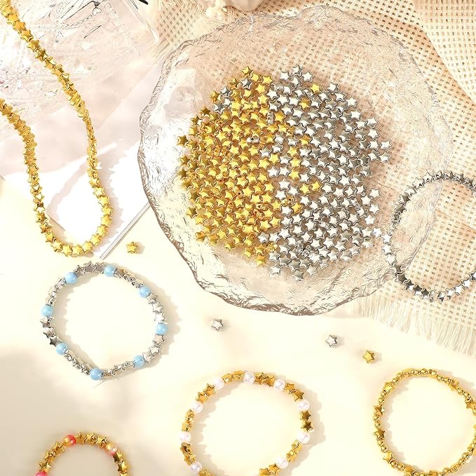 Augshy 700Pcs Star Spacer Beads - 6mm Silver & Gold - Image 2