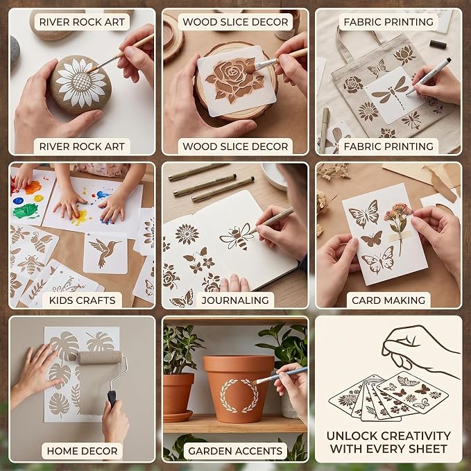 80 Pcs 3 Inch Small Nature Stencils, Reusable Flower Bird Butterfly Templates - Image 4