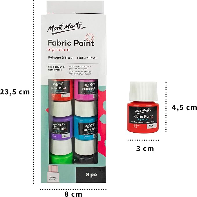 Mont Marte Permanent Fabric Paint Set 8 x 20ml Vivid Colours - Image 6