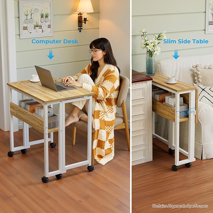 GreenForest Folding Desk with Wheels, 24.8" Rolling Table - Image 6