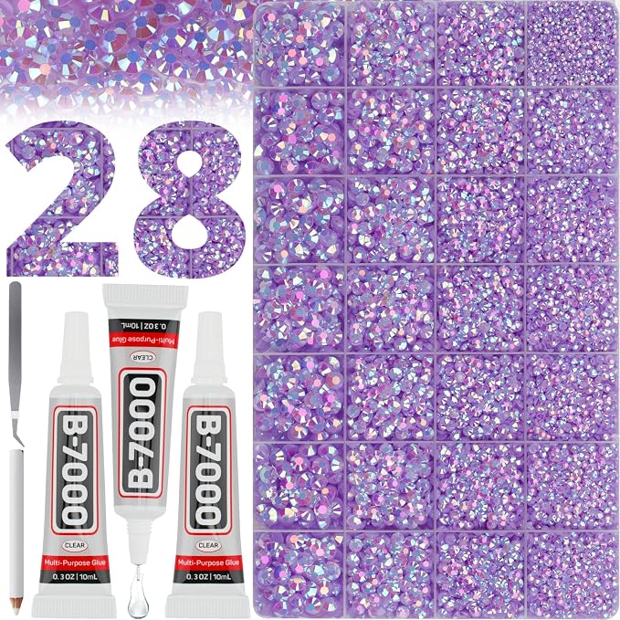36000Pcs Lavender Rhinestones for Bedazzling, Resin Flat Back Crystal Stone by Worthofbest