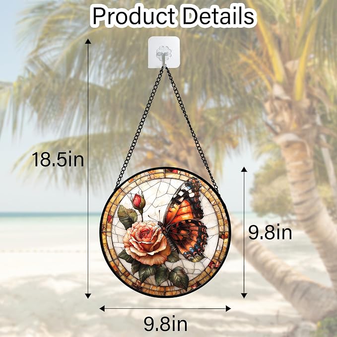 DASTOLL Stained Glass Window Hanging, Butterfly Picking Flowers Suncatcher - Image 7