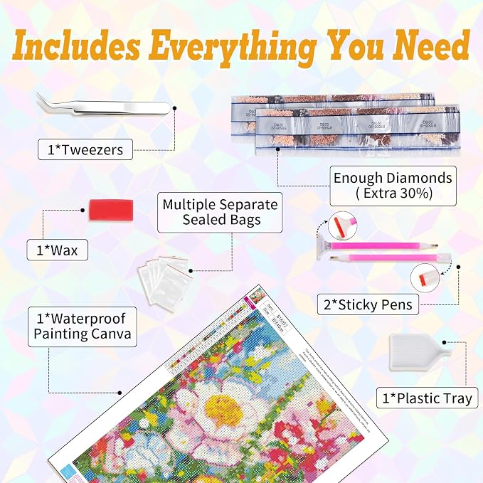 Flowers Diamond Art Kits for Adults Beginners 12x16 in, DIY Craft Gift | - Image 6