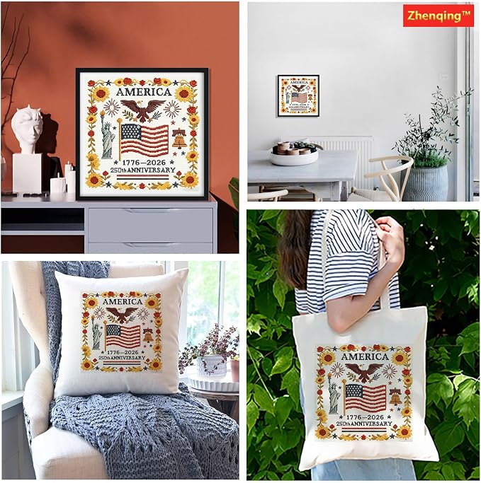 Zhenqing 250th Anniversary Cross Stitch Kit, 36x36cm Patriotic Printed Cross - Image 7