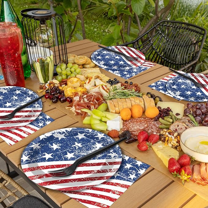 50 Guests 4th of July Paper Plates Napkins Forks American Flag Tableware Set - Image 6