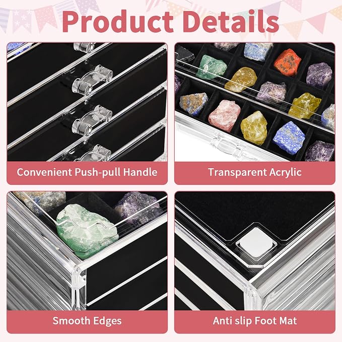 Bfttlity Acrylic Rock Display Case, 108 Grids Rock Collection Box - Image 4