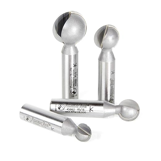 Amana Tool - AMS-557 4-Pc Carbide Tipped Ball End Router Bit Set 1/2" Shank
