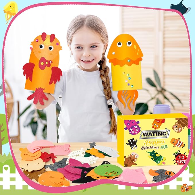 WATINC 12Pcs Hand Puppet Making Kit, Art Craft Felt Sock Puppet Toys, Creative - Image 5