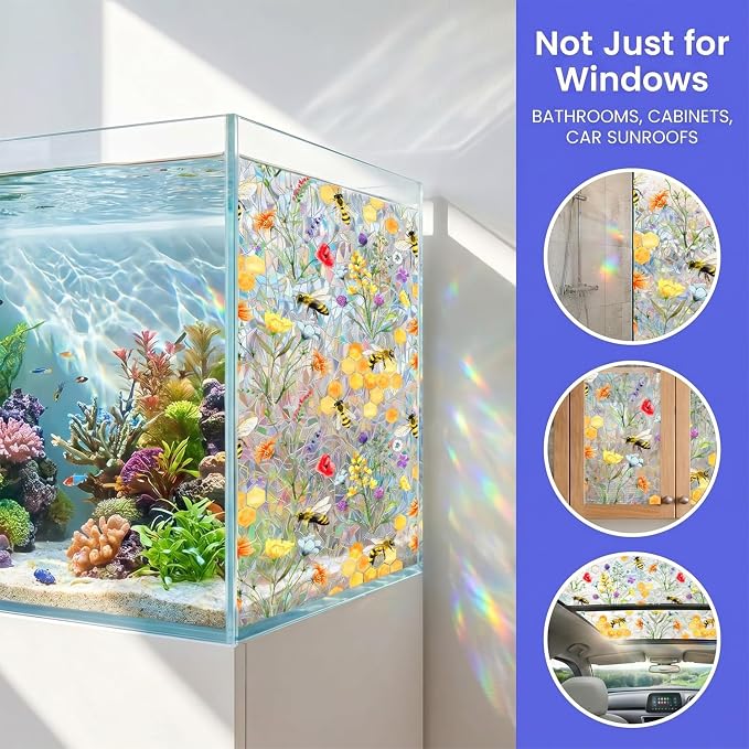 Yellow Floral Window Film, Static Cling Decorative Window Sticker, Non-Adhesive - Image 4