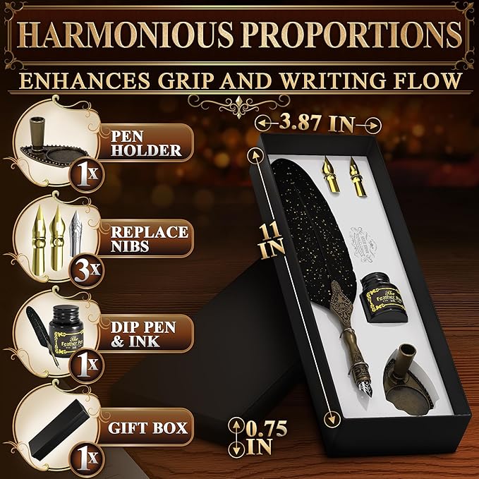 Black Feather Quill Pen and Ink Set – Feather Pen and Ink Set - Image 2