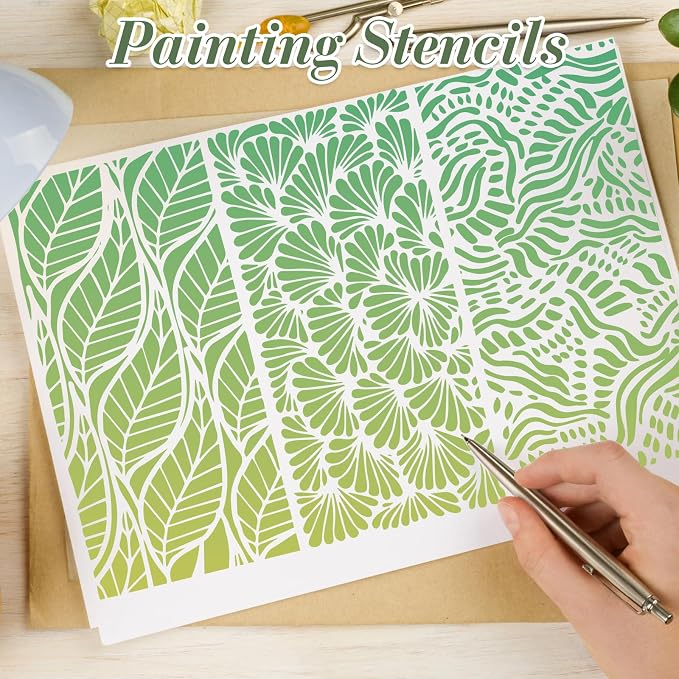 Geometric Texture Stencils for Crafts Reusable 12Pcs Stencils | DIY Art - Image 6
