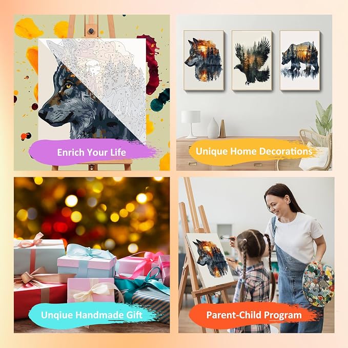 Mandun 3 Pack Paint by Numbers for Adult, Animals Paint by Numbers Kit for - Image 7