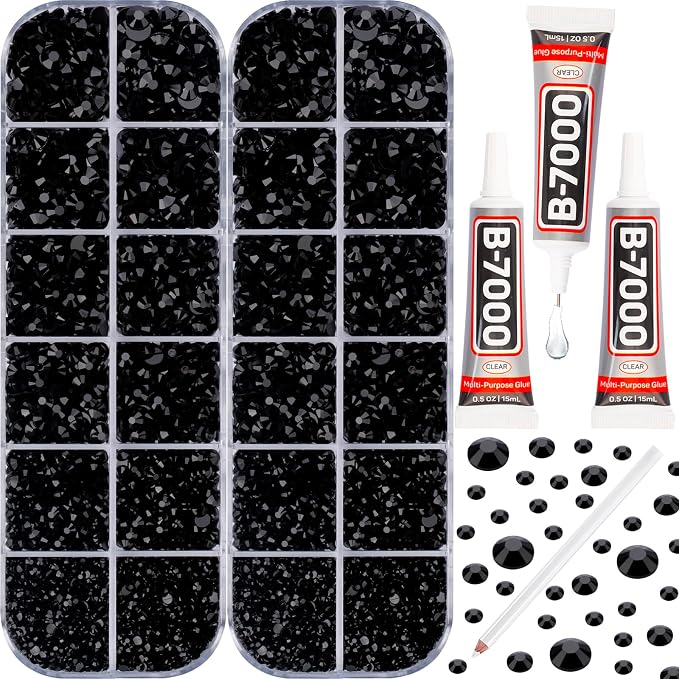 11000PCS Black Rhinestones for Bedazzling, Mixed Sizes 2, 5MM Flatback Gems by Worthofbest