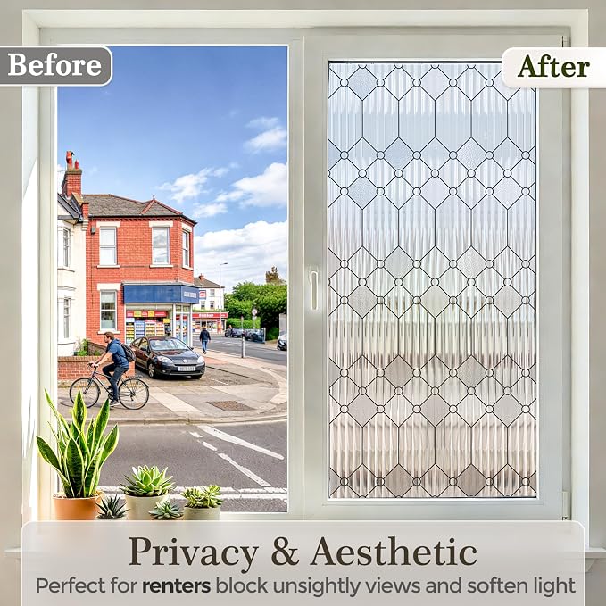 SUNBABY Reeded Glass Window Privacy Film, 3D Decorative Frosted Window Clings - Image 3