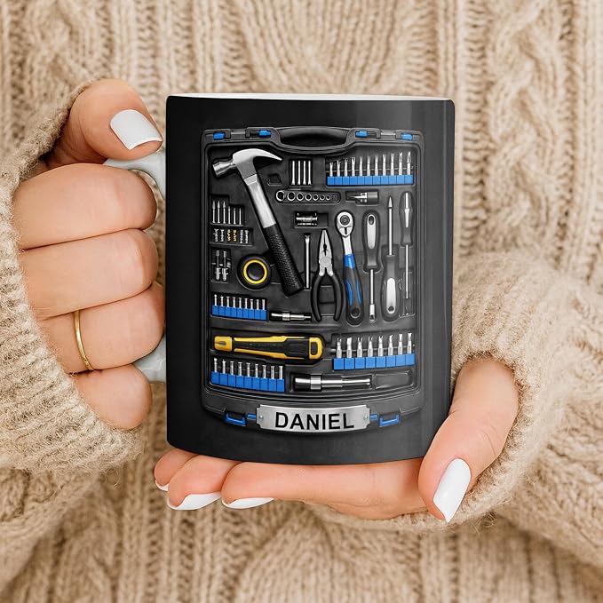Personalized Tool Mug for Men, Custom Name Dad Coffee Mug, Handyman Tools - Image 9
