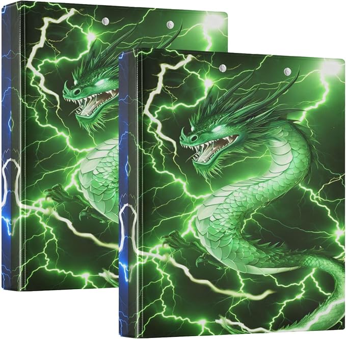 Fire Dragon Round Ring Binders 1.5 Inch Dinosaur Red Green 3 Ring Clipboard by Wamika
