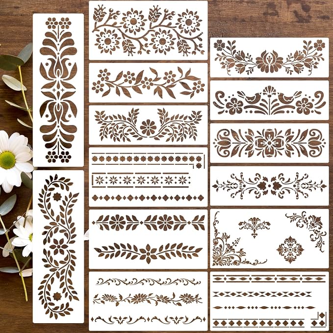 Floral Border Corner Stencils for Crafts Reusable Folk Art Stencil Mexican by zosylley
