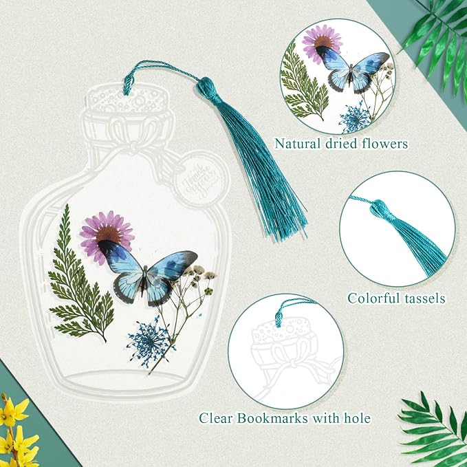 TaoBary 91 Pcs DIY Handmade Transparent Dried Flower Bookmark Set Include - Image 4