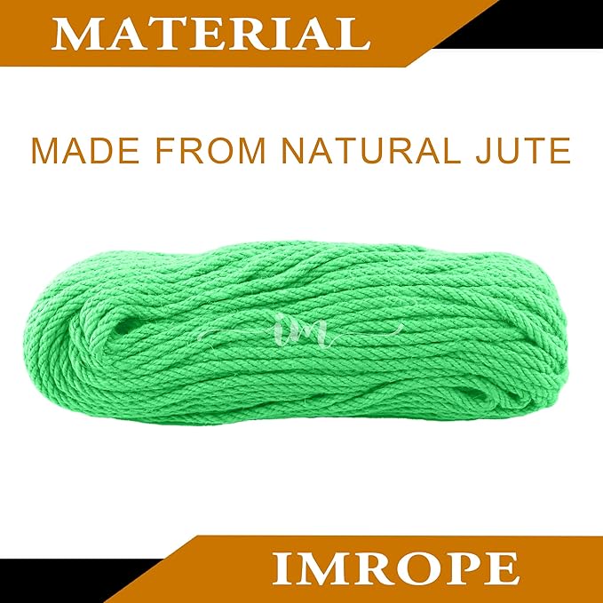 6mm x 150 Feet Light Green Jute Rope, Twine for Gardening Tomato Climbing Plant Tie Floristry Crafts Gift Wrapping Packing Decor