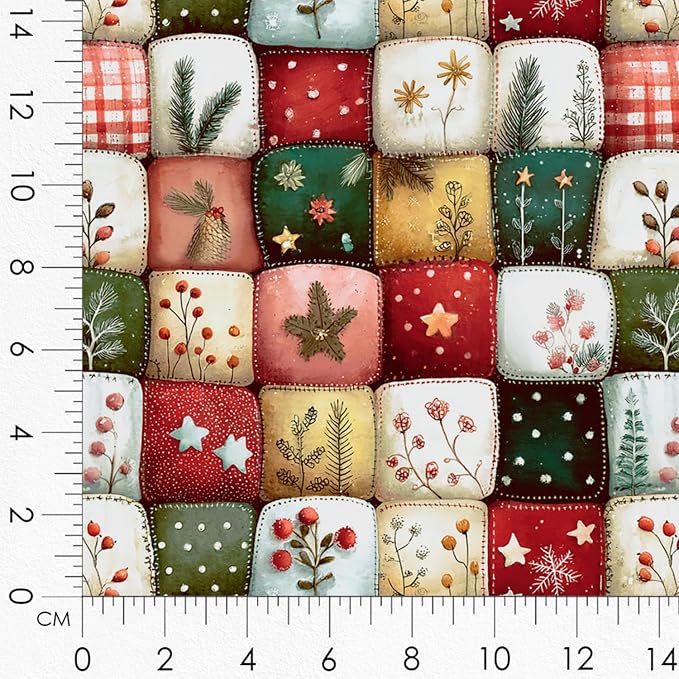 Christmas Patchwork Mushroom House Fabric Panel – Single Continuous Cotton - Image 8
