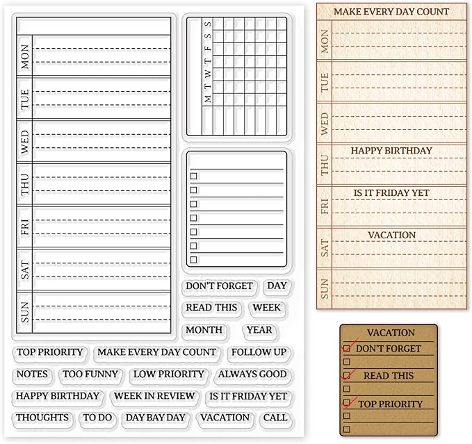 GLOBLELAND Weekly Plan Clear Stamps Calendar Schedule Silicone Clear Stamp Seals by GLOBLELAND