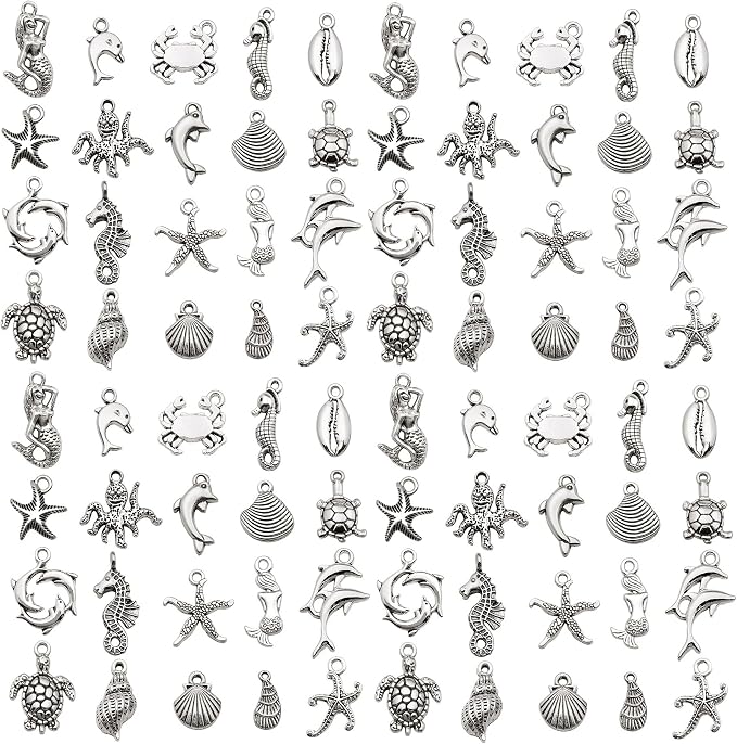 WOCRAFT 60pcs Antique Silver Ocean Charms Bracelet Charms by WOCRAFT