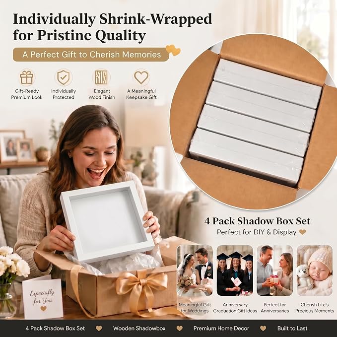 4 Pack 8x10Shadow Box Frame Set, Deep Wood Display Case - Image 8