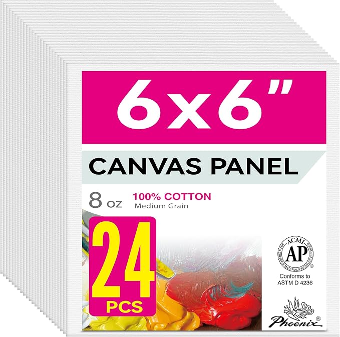PHOENIX Small Painting Canvas Panels 6x6 Inch, 24 Bulk Pack - 8 Oz Triple by PHOENIX